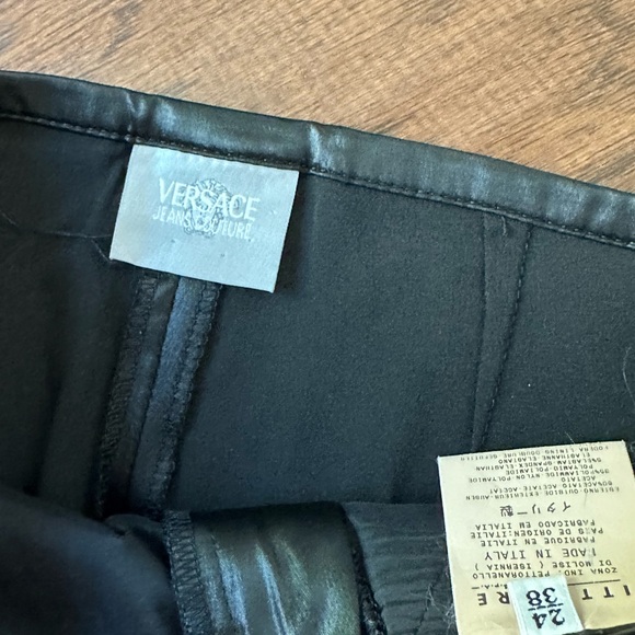 Versace Black Leather-Style Trousers - Picture 3 of 7